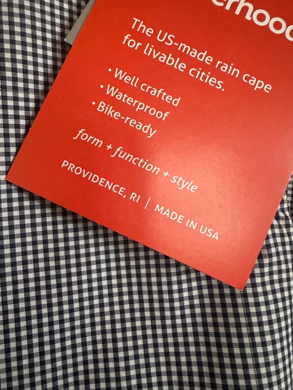 Rain cape poncho by Cleverhood. Micro-Check Red Accents. Unisex OS. - Picture 2 of 4